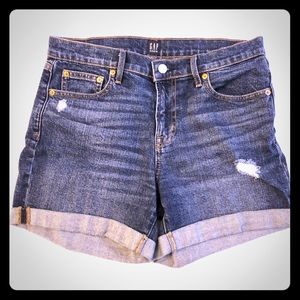 Distressed jean shorts